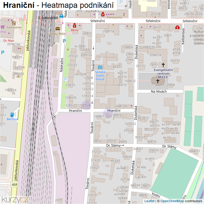 Mapa Hraniční - Firmy v ulici.