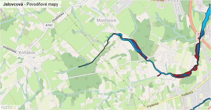 Jalovcová - záplavové mapy stoleté vody