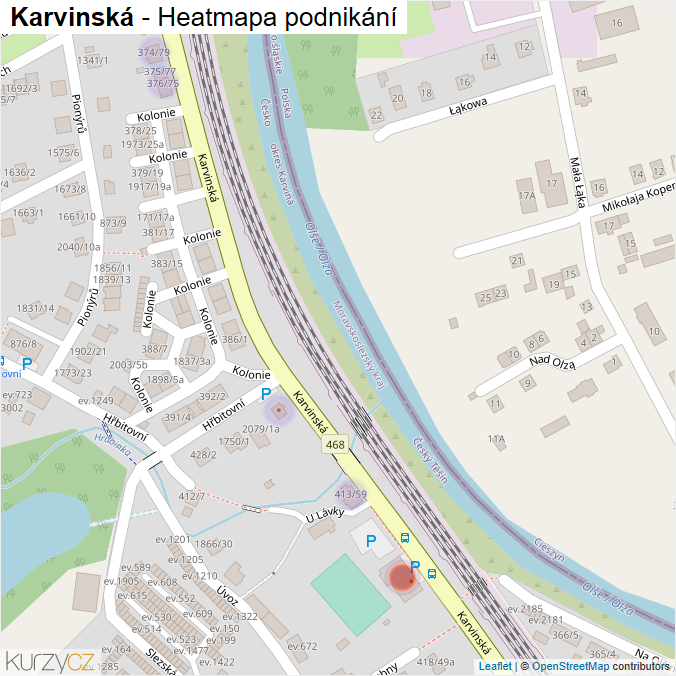 Mapa Karvinská - Firmy v ulici.