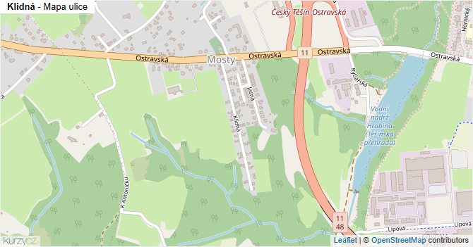 Klidná - mapa ulice