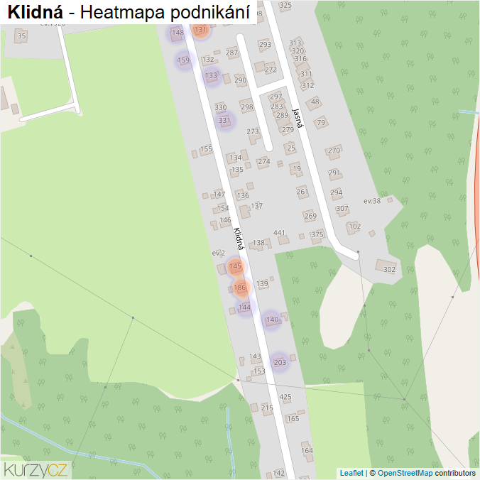 Mapa Klidná - Firmy v ulici.