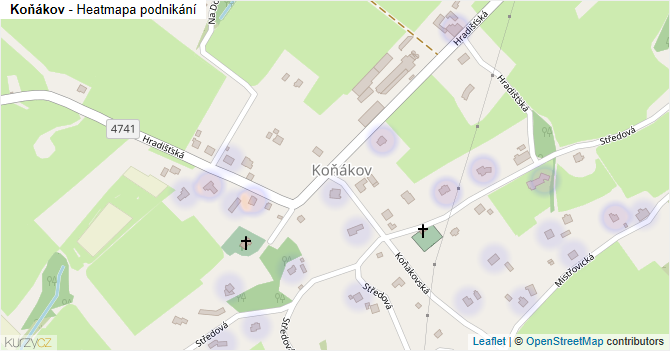 Koňákov - mapa podnikání