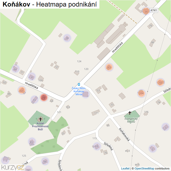 Mapa Koňákov - Firmy v části obce.
