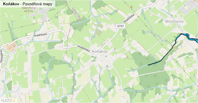 Koňákov - záplavové mapy stoleté vody