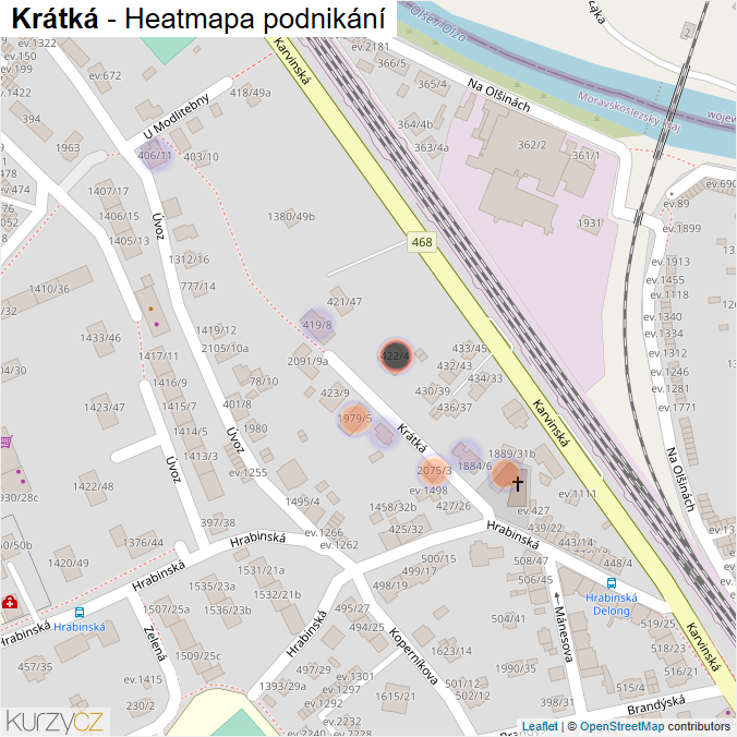 Mapa Krátká - Firmy v ulici.