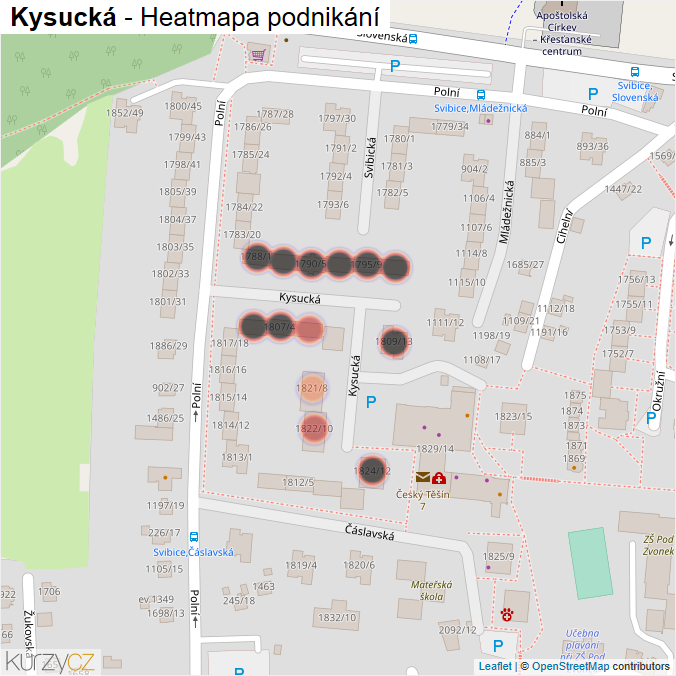 Mapa Kysucká - Firmy v ulici.