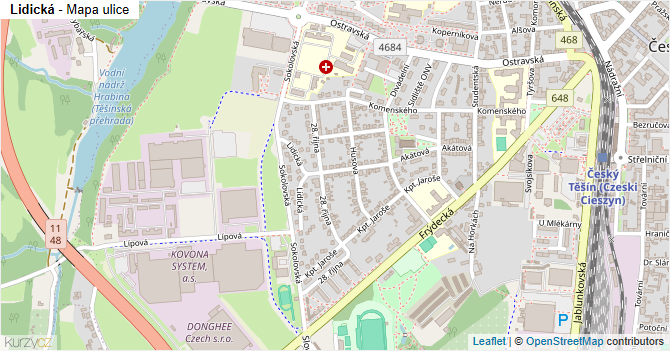 Lidická - mapa ulice