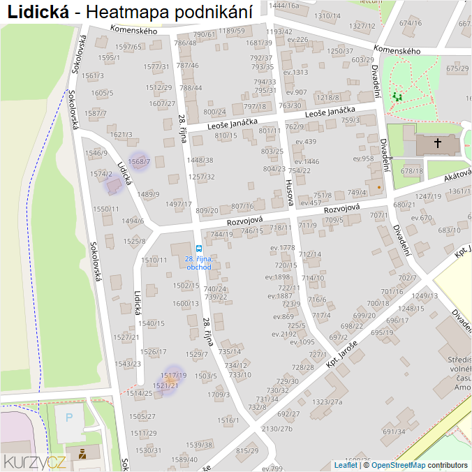 Mapa Lidická - Firmy v ulici.