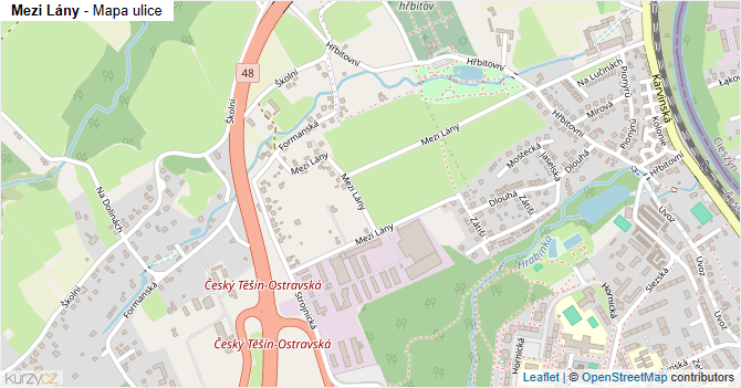 Mezi Lány - mapa ulice