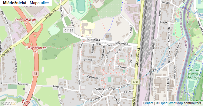 Mládežnická - mapa ulice