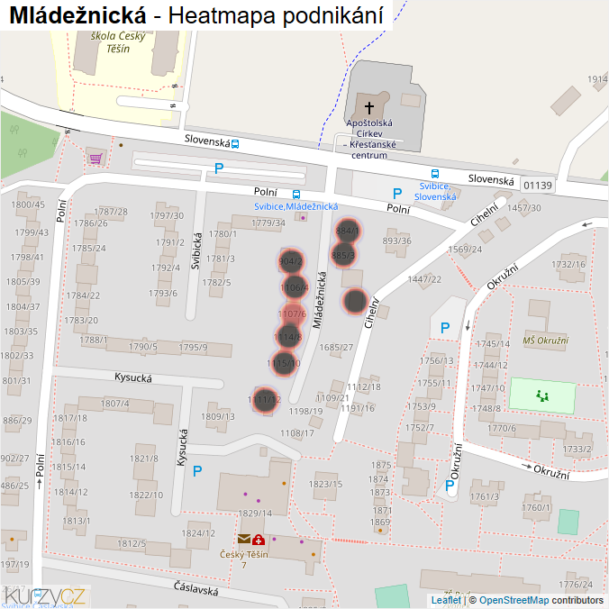 Mapa Mládežnická - Firmy v ulici.