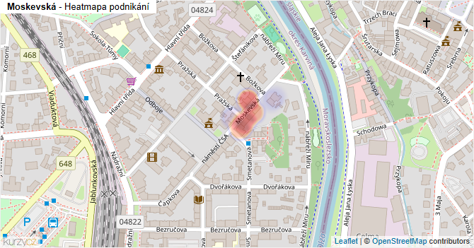 Moskevská - mapa podnikání