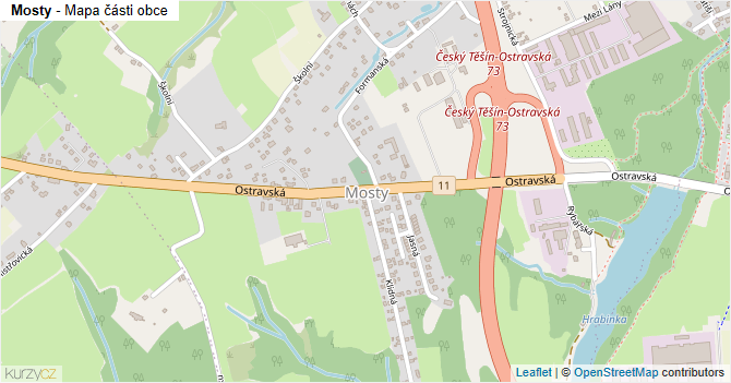 Mosty - mapa části obce