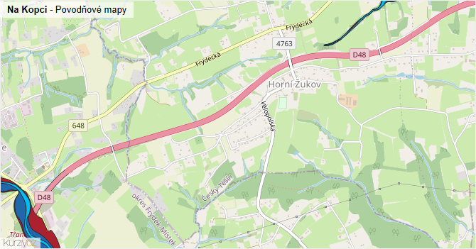 Na Kopci - záplavové mapy stoleté vody