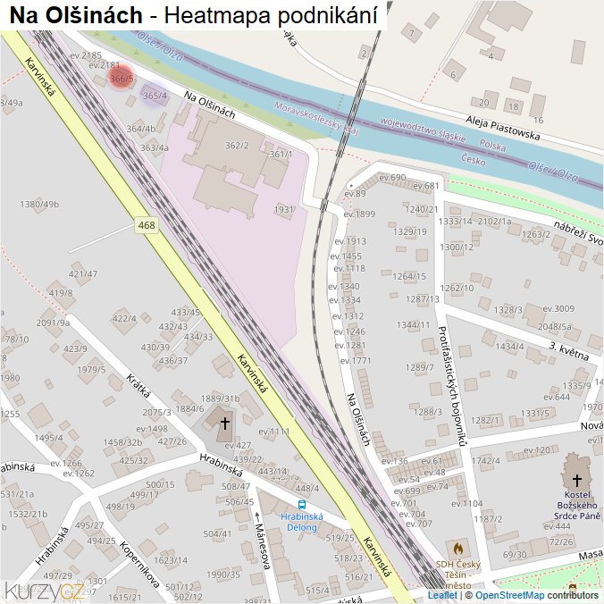 Mapa Na Olšinách - Firmy v ulici.