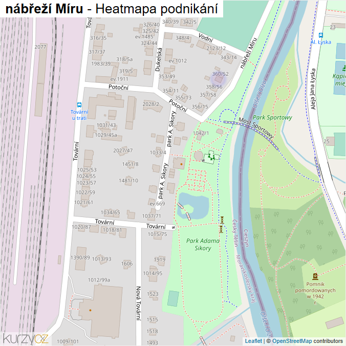 Mapa nábřeží Míru - Firmy v ulici.