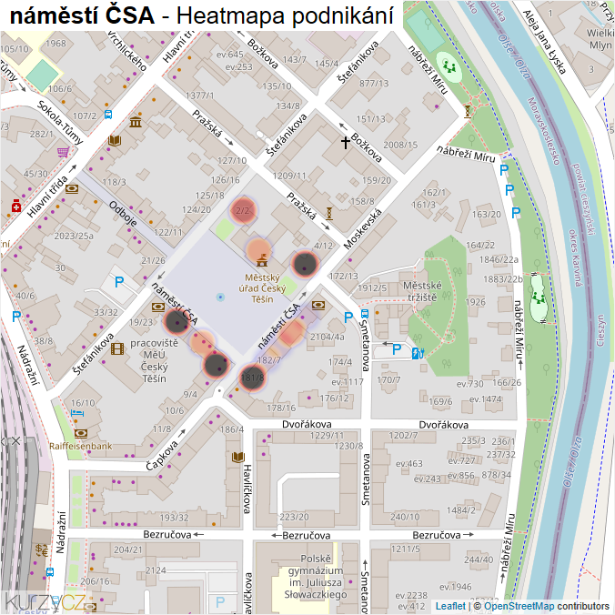 Mapa náměstí ČSA - Firmy v ulici.