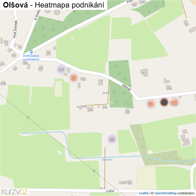 Mapa Olšová - Firmy v ulici.