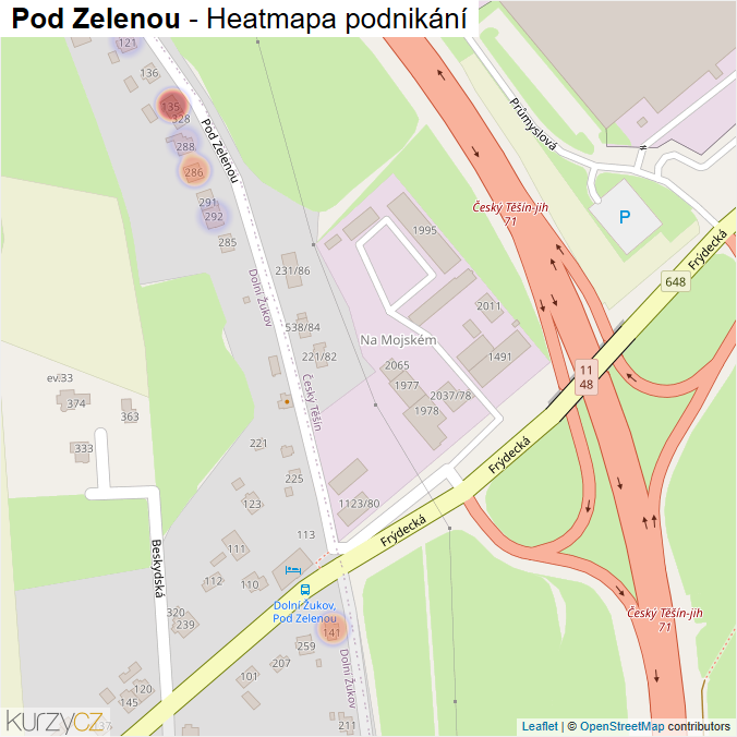 Mapa Pod Zelenou - Firmy v ulici.