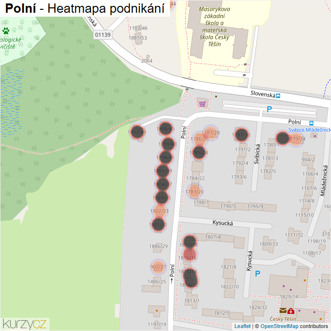 Mapa Polní - Firmy v ulici.