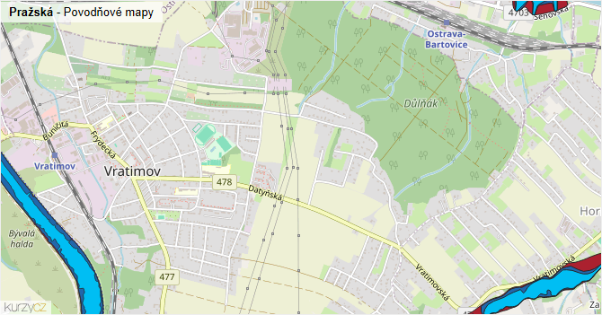 Pražská - záplavové mapy stoleté vody