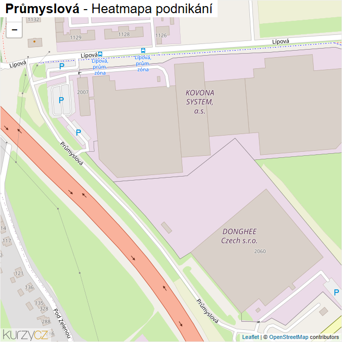 Mapa Průmyslová - Firmy v ulici.
