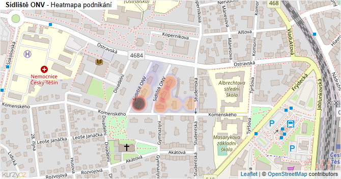 Sídliště ONV - mapa podnikání