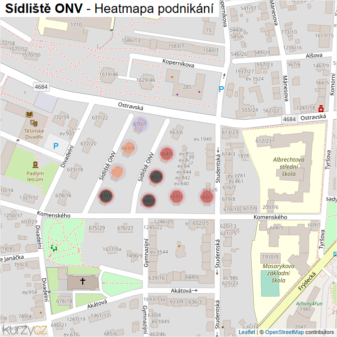 Mapa Sídliště ONV - Firmy v ulici.