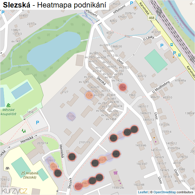 Mapa Slezská - Firmy v ulici.