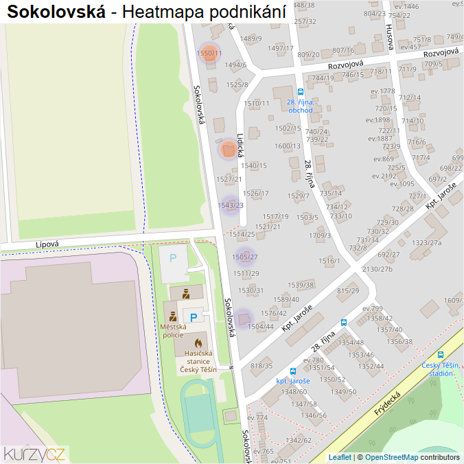 Mapa Sokolovská - Firmy v ulici.