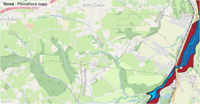 Strmá - záplavové mapy stoleté vody