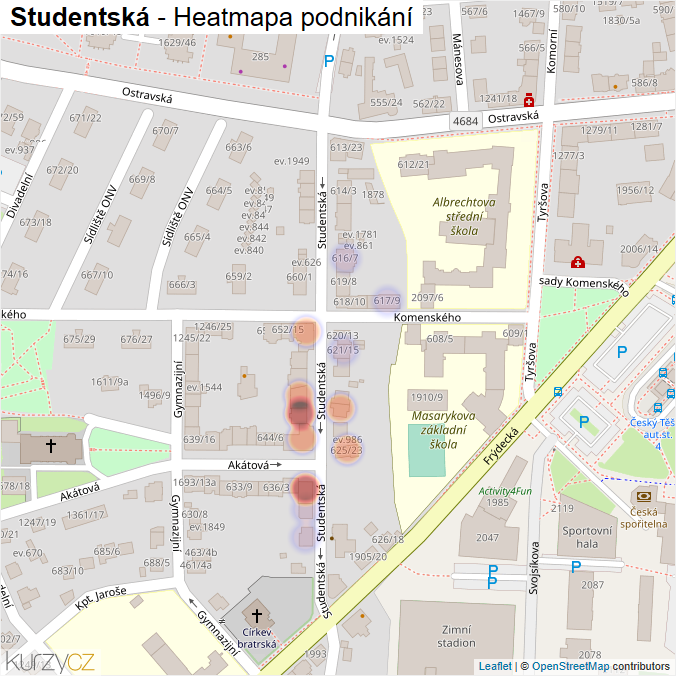 Mapa Studentská - Firmy v ulici.