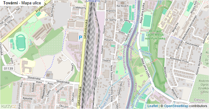 Tovární - mapa ulice
