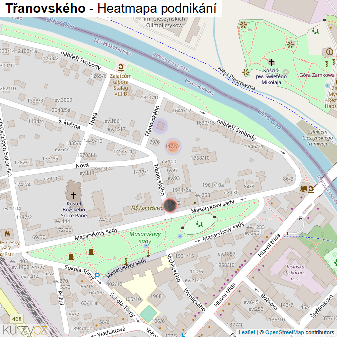 Mapa Třanovského - Firmy v ulici.