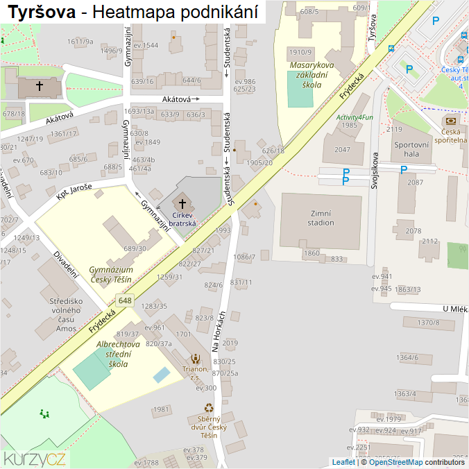 Mapa Tyršova - Firmy v ulici.