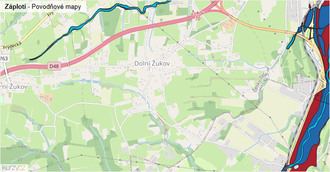 Záplotí - záplavové mapy stoleté vody