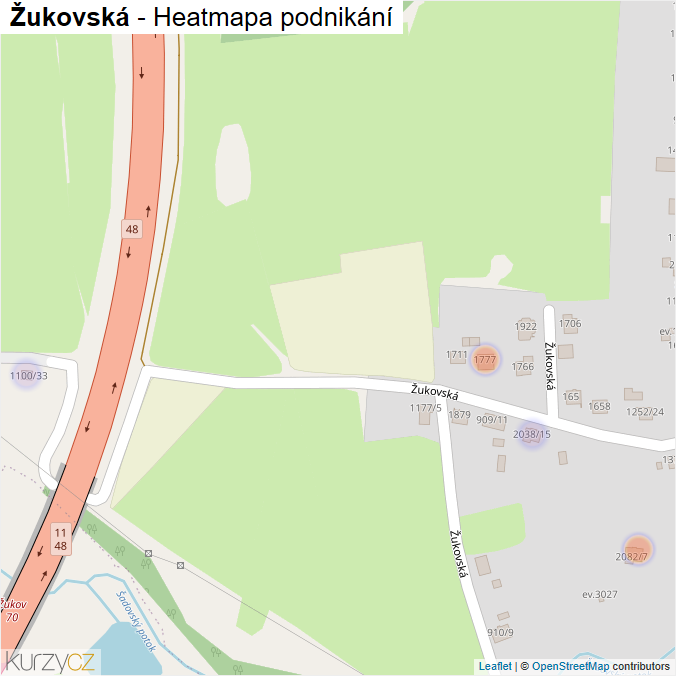 Mapa Žukovská - Firmy v ulici.