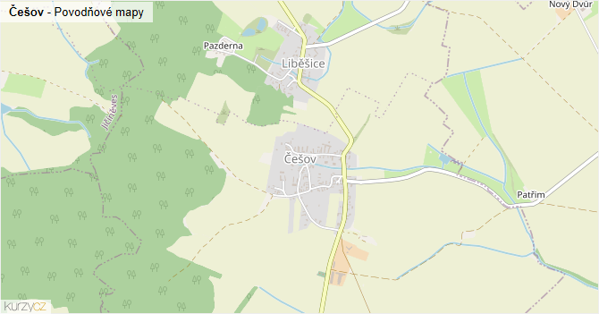 Češov - záplavové mapy stoleté vody