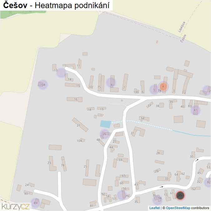 Mapa Češov - Firmy v části obce.