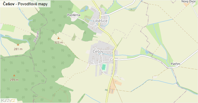 Češov - záplavové mapy stoleté vody