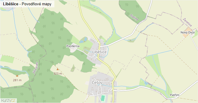 Liběšice - záplavové mapy stoleté vody