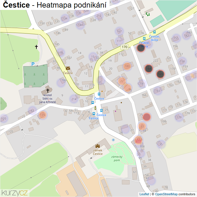 Mapa Čestice - Firmy v části obce.