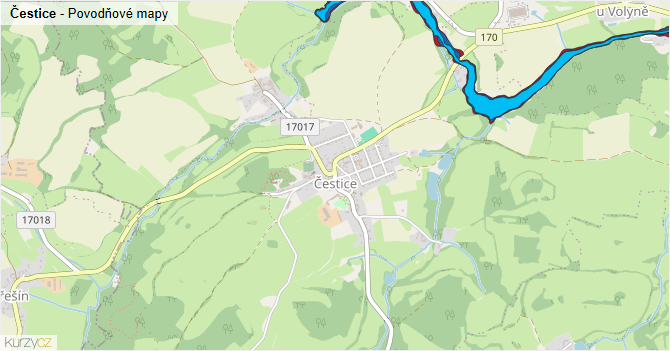 Čestice - záplavové mapy stoleté vody