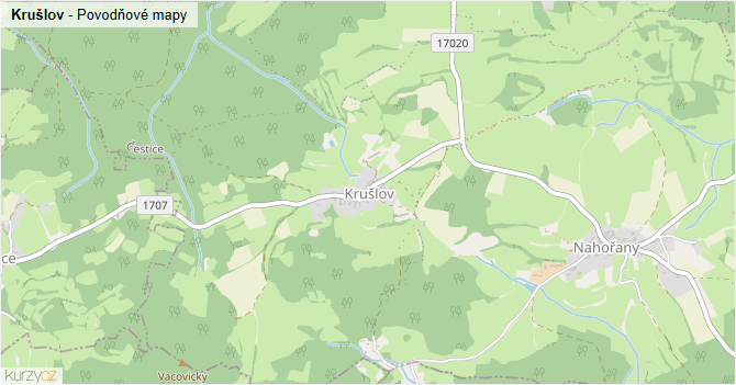 Krušlov - záplavové mapy stoleté vody