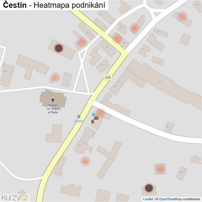 Mapa Čestín - Firmy v obci.