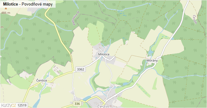 Milotice - záplavové mapy stoleté vody