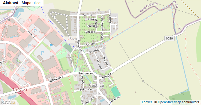 Akátová - mapa ulice