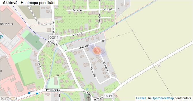 Akátová - mapa podnikání