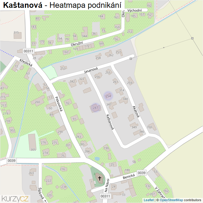 Mapa Kaštanová - Firmy v ulici.