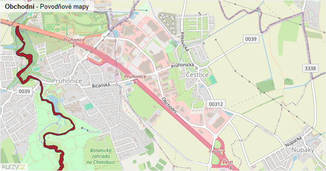 Obchodní - záplavové mapy stoleté vody